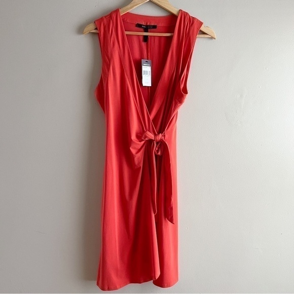 NWT BCBGMAXAZRIA • Faux Wrap Sleeveless Dress in Red Clay Orange, Size Small - Picture 2 of 12